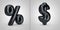 Black alphabet symbols percent and dollar isolated on white background