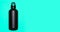 Black aluminum reusable thermo water bottle on cyan background with copy space.