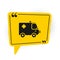 Black Ambulance and emergency car icon isolated on white background. Ambulance vehicle medical evacuation. Yellow speech