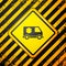 Black Ambulance and emergency car icon isolated on yellow background. Ambulance vehicle medical evacuation. Warning sign