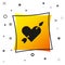 Black Amour symbol with heart and arrow icon isolated on white background. Love sign. Valentines symbol. Yellow square