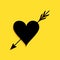 Black Amour symbol with heart and arrow icon isolated on yellow background. Love sign. Valentines symbol. Long shadow