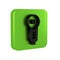 Black Angle grinder icon isolated on transparent background. Green square button.