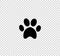 Black animal pawprint icon isolated on transparent background.