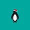 Black antarctic penguin with Santa hat icon. standing pinguin vector illustration isolated on blue