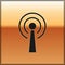 Black Antenna icon isolated on gold background. Radio antenna wireless. Technology and network signal radio antenna