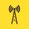 Black Antenna icon isolated on yellow background. Radio antenna wireless. Technology and network signal radio antenna