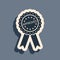 Black Approved or certified medal badge with ribbons icon isolated on grey background. Approved seal stamp sign. Long