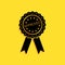 Black Approved or certified medal badge with ribbons icon isolated on yellow background. Approved seal stamp sign. Long