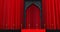 black arabic door with red rope barrier, red carpet, vip concept