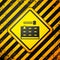 Black Arcade game machine with hammer icon isolated on yellow background. Amusement park attraction. Warning sign