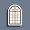 Black Arched window icon isolated on grey background. Long shadow style. Vector