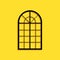 Black Arched window icon isolated on yellow background. Long shadow style. Vector