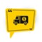 Black Armored truck icon isolated on white background. Yellow speech bubble symbol. Vector