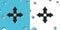 Black Arrows dots in four directions icon isolated on blue and white background. Random dynamic shapes. Vector