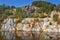 Black artificial lake and hills - mining and production of copper in Bor, Serbia