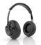 Black audio headphones 3D. Icon. on white