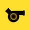 Black Automotive turbocharger icon isolated on yellow background. Vehicle performance turbo. Car turbocharger. Turbo