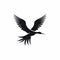 Black Avian Bird Logo: Heron Flying With Long Wings