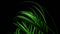 Black background.Design. Bright spiral lines of green color twist and disappear again.