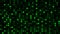 Black background with green blinking circles on a black background. Motion. Pixelated pattern with randomly blinking