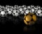 Black background with much soccer ball