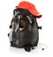 Black backpack with red cap and glasses