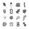 Black bacteria icon set - collection of dangerous virus germ shapes