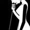 Black bald women jazz singer on black background silhouette black and white illustration