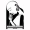 Black bald women jazz singer on grand piano background silhouette black and white illustration