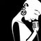 Black bald women jazz singer poster on black background silhouette black and white illustration