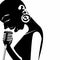 Black bald women jazz singer poster on white background silhouette black and white illustration