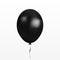 Black balloon vector. Party baloon with ribbon and shadow isolated on white background. Flying 3d ba