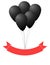 Black balloons and red ribbon banner