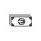 Black bank note with euro sign. Flat icon isolated on white. Money pictogram. Dollar and cash, coin