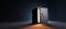 Black bank safe with open steel door and golden light inside, perspective view. Metal rectangular box for money storage