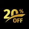 Black banner discount purchase 20 percent sale vector gold logo on a black background. Promotional business offer for