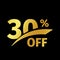 Black banner discount purchase 30 percent sale vector gold logo on a black background. Promotional business offer for