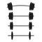 Black barbells with different weight set for gym, fitness and athletic. Weightlifting and bodybuilding