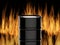 Black barrel on flame background