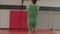 Black basketball player making step back jump shot