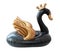 Black beach inflatable swan with golden wings