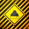 Black Beanie hat icon isolated on yellow background. Warning sign. Vector