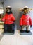 Black bear and moose dressed in Royal Canadian Mounted Police uniform in Jasper National Park