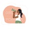 Black beautiful woman holding a megaphone loud speaker illustration. Feminist girl concept. Girl power poster