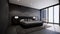 Black bedroom concept with modern and loft interior design, 3d rendering background