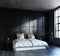 Black bedroom in loft, industrial style