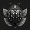Black beetle on black background. Tattoo art. Vector illustration.