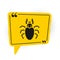 Black Beetle deer icon isolated on white background. Horned beetle. Big insect. Yellow speech bubble symbol. Vector