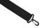 Black belt rope strap lanyard, hanging plastic clasp snap latch hook carabiner, isolated macro closeup, diagonal, horizontal